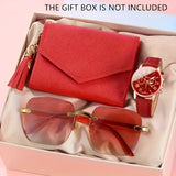 3pcs Elegant Red Round Quartz Watch - Women's Watch with Strap, Alloy Hands, Golden Case And Wallet Glasses Gift