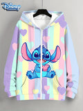 Stitch Cartoon 3D Printed Blue & Pink Design, White Casual Sweatshirt Drawstring Hoodie