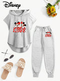 Women Disney Drawstring Sleeveless Hooded Top Summer Letter Print Pants Set