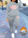 Women Casual Cozy Fleece Sweatshirt & Pants Set