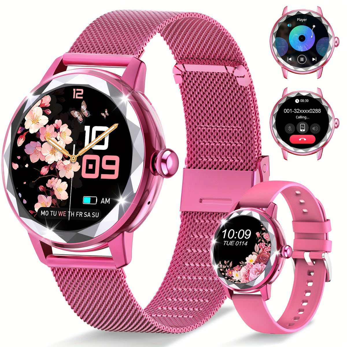 HOMAILIDA 1.2" TFT Screen Alloy Body Stainless Steel Strap Ladies Smart Watch, Wireless 5.3, JL7013A6 Chip, 240p Resolution, 95% Screen Ratio, 175mAh Lithium Battery-Polymer, with Sedentary Reminder, Remote Camera Control, Mu