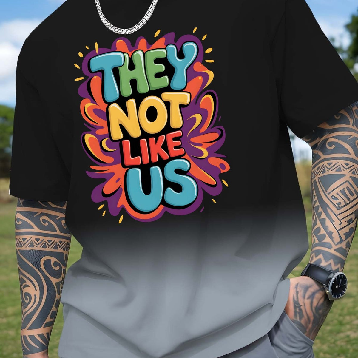 Men Gradient Color "They Not Like Us" T-Shirt