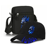 2pcs Flame Dragon Print Neutral Curved Brim Hip-hop Baseball Cap And Messenger Bag, Y2k Style Street Fashion Outdoor Sports Baseball Cap Curved Brim Hat And Bag, Adjustable, Gift for Yourself Or Friends