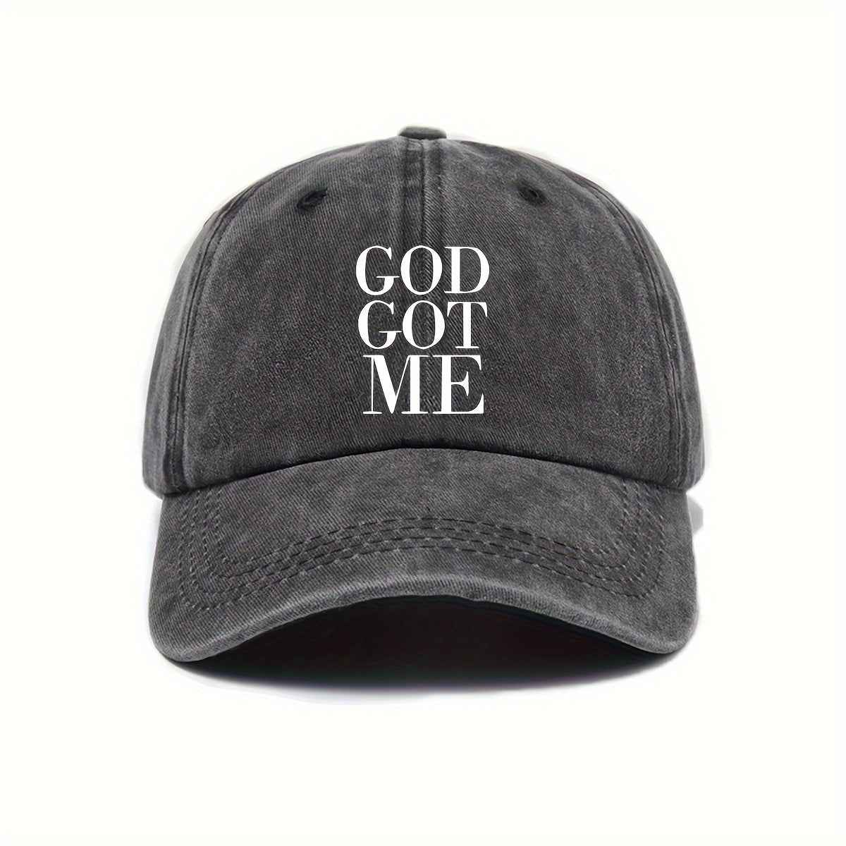 Urban Style Polyester Adjustable Baseball Cap with Sun Protection - Woven Vintage Wash "GOD GOT ME" Unisex Hat for All Seasons