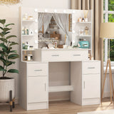 White Solid Wood Dresser Illuminated Vanity Mirror 3 Adjustable Lighting Modes, Large Capacity Storage Dresser