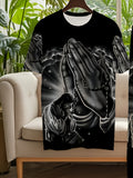 Men Casual 3D Printed Jesus Pattern Round Neck Trousers and T-Shirt Set