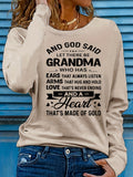 Women Casual Long Sleeve Crew Neck White Grandma Quote Letter Print T-Shirt