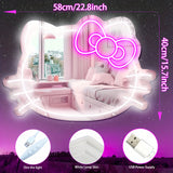 Large Cat-Shaped Makeup Mirror with Adjustable Brightness, USB Powered, 22.8" x 15.7", Cool White & Pink LED Lights, Wall-Mounted for Bedroom or Dressing Table, Perfect Birthday Gift, Vanity Mirror | Whimsical Design | USB Po