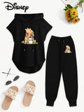 Casual Letter Printed Hooded Top And Elastic Waist Pants Set