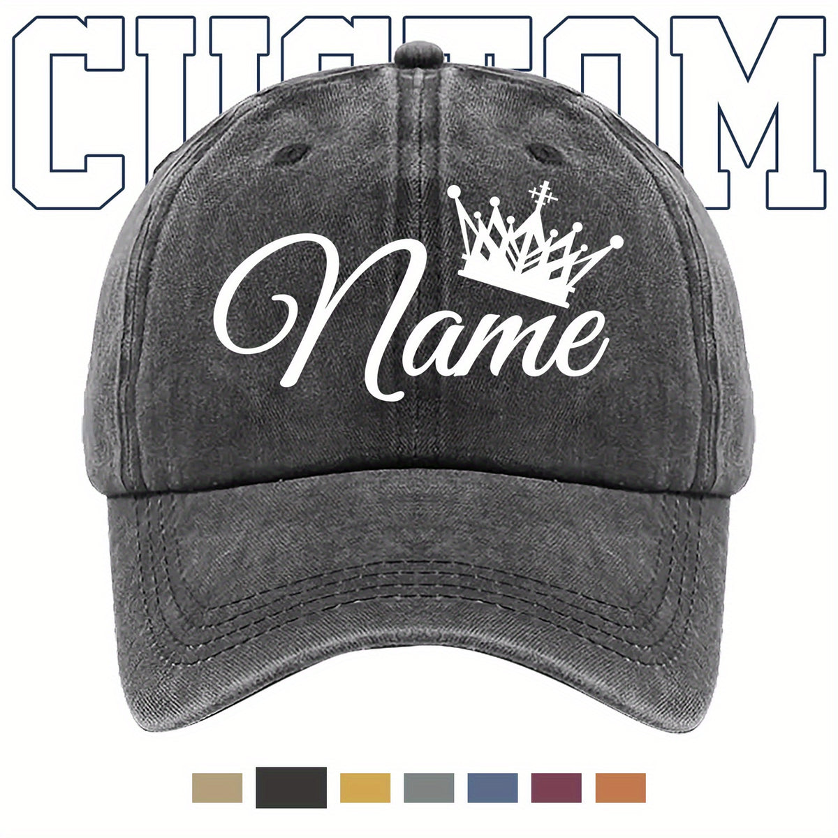 Customizable Baseball Cap with Personalized Text & Crown Design - Adjustable Lightweight Hat, Multi-Color Options, Machine Washable for Casual & Formal Events