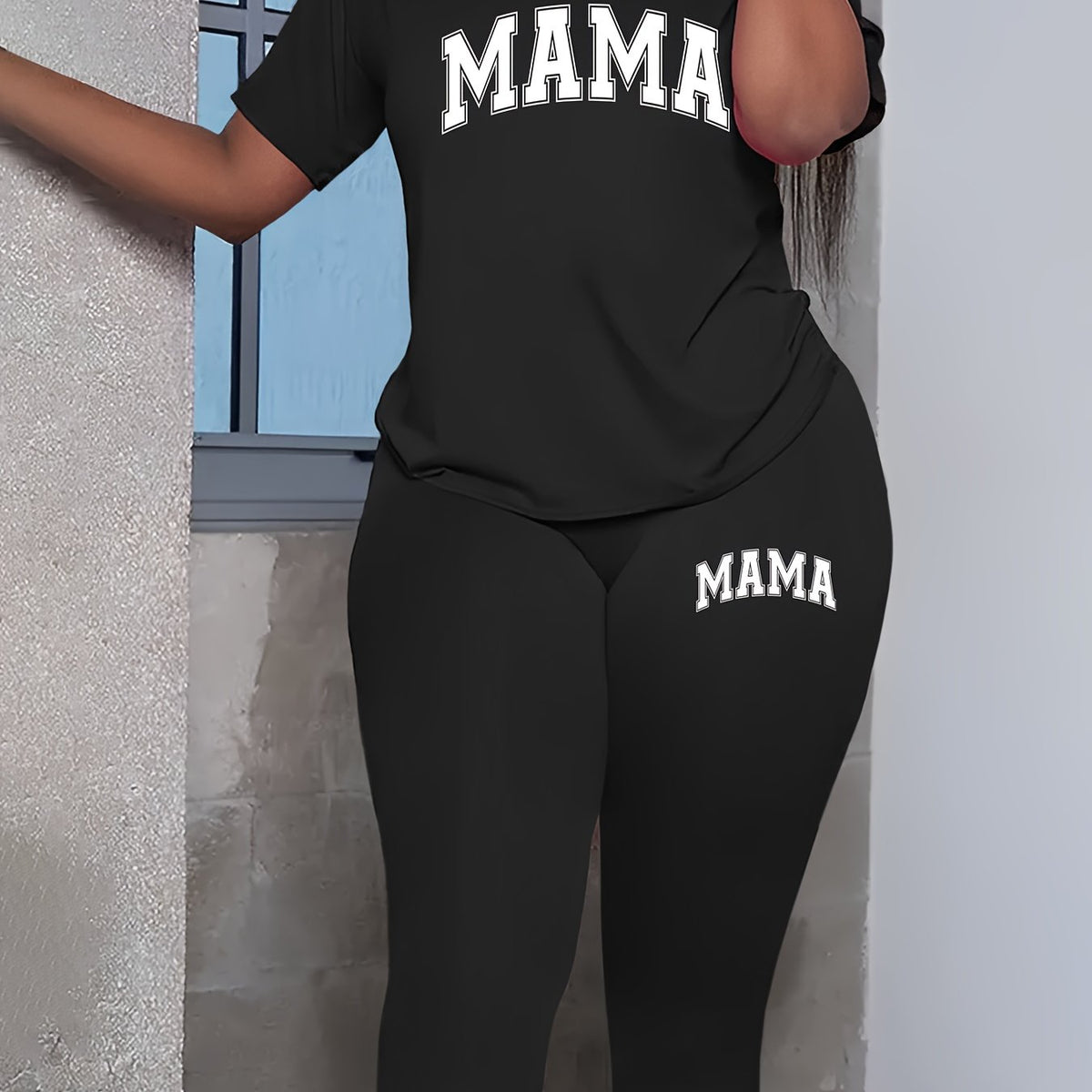 plus Size Casual Two-Piece Short Sleeve Top & Long Pants