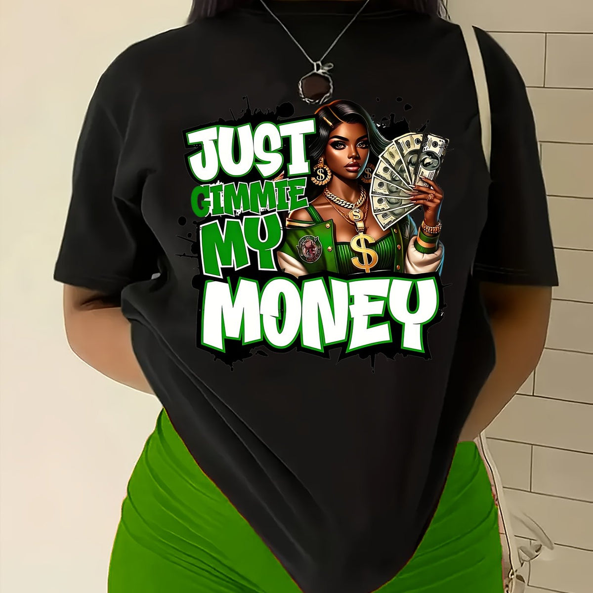 Women Just Gimme My Money" Graphic  Casual Short Sleeve Round Neck T-Shirt