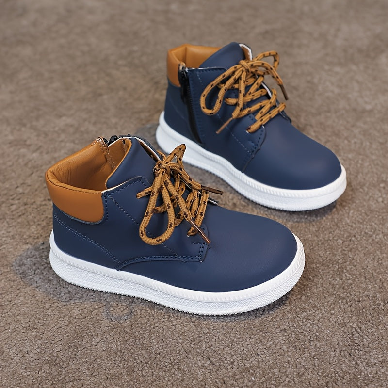 Kids' All-Season Sneakers - Non-Slip Cushioned midsole, Easy Lace-Up Closure, PU Upper & Rubber Sole - Toddler to Preteen Shoes for Boys & Girls - School, Sports, Hiking, Everyday - Available in Navy/, Mustard-Yellow & Brown