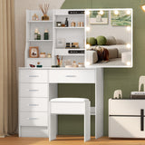 Modern Elegant White Hardwood Vanity with Illuminated Mirror & USB-Powered Lighting, 3 Adjustable Modes, Large Mirror with Hidden Storage Shelves, Multiple Drawers & Spacious Desktop - Space-Saving Makeup Organizer for Teen G