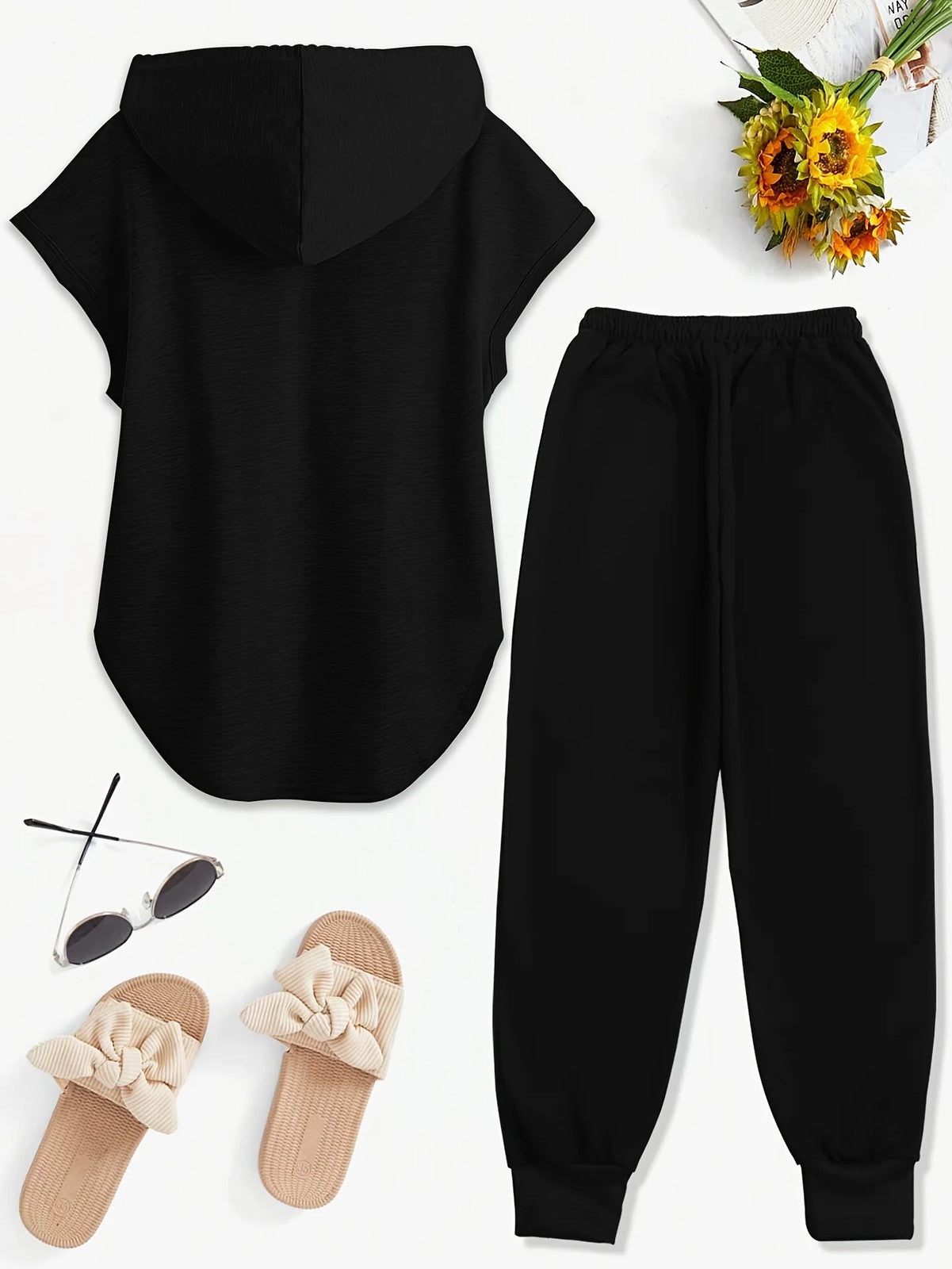 Casual Letter Printed Hooded Top And Elastic Waist Pants Set