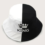 1pc "King" & "Queen" Crown Design Two-Tone Bucket Hat, Breathable Polyester,