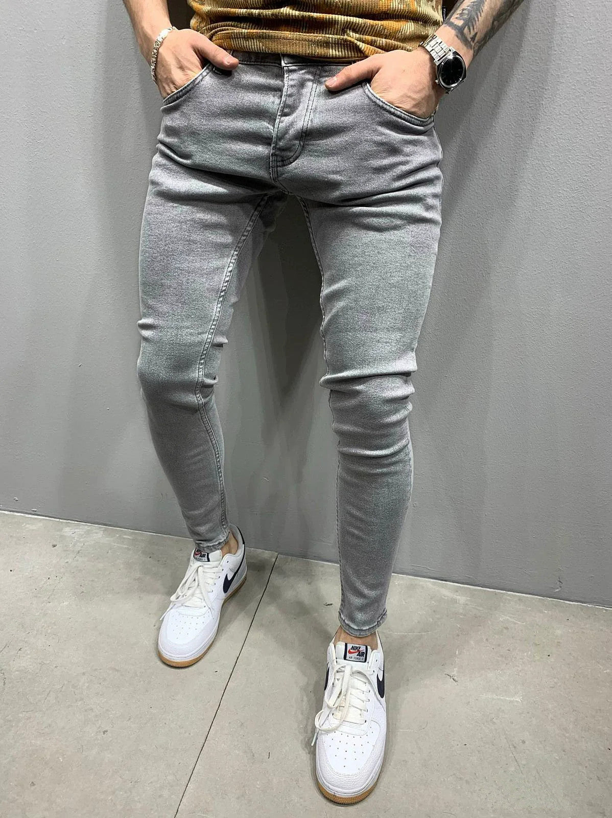 Cowboy Blue Jeans Jogger Pants Trousers for Men Tight Denim Men