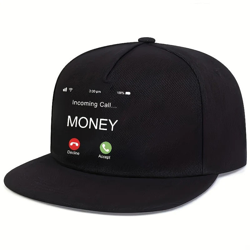 1pc Money Calling Printed Baseball Cap, Hip Hop Street Sports Flat Brim Hat