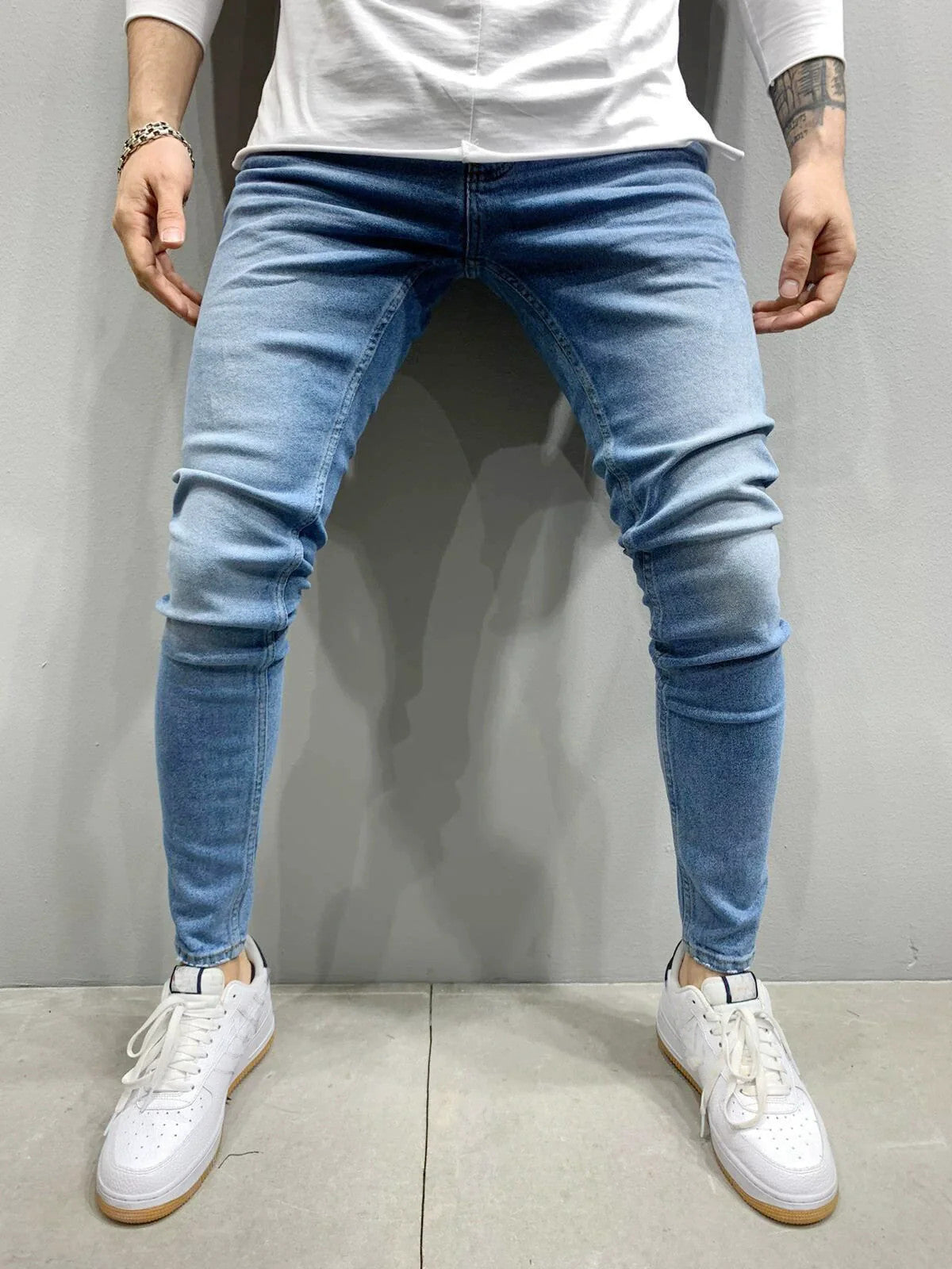 Cowboy Blue Jeans Jogger Pants Trousers for Men Tight Denim Men