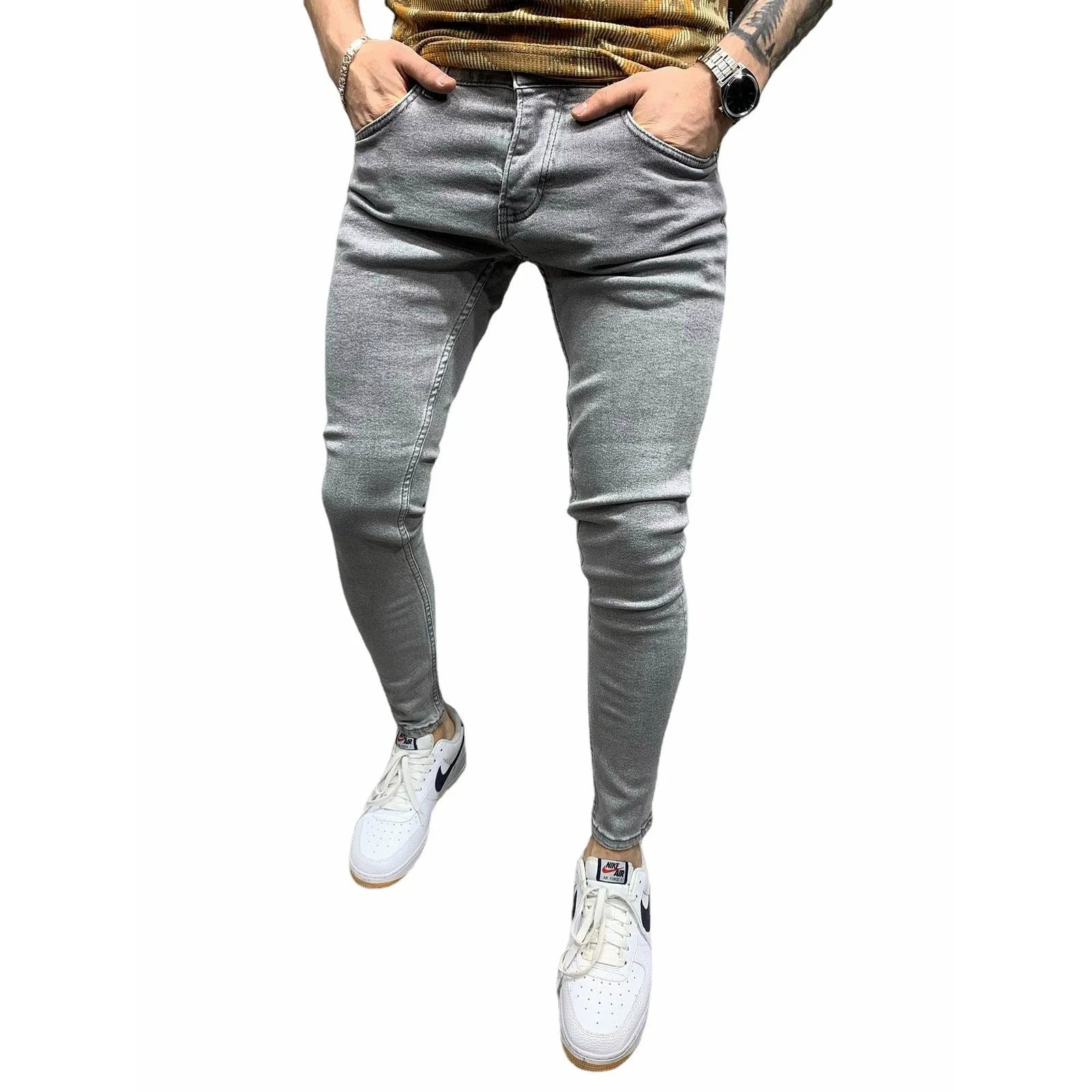 Cowboy Blue Jeans Jogger Pants Trousers for Men Tight Denim Men