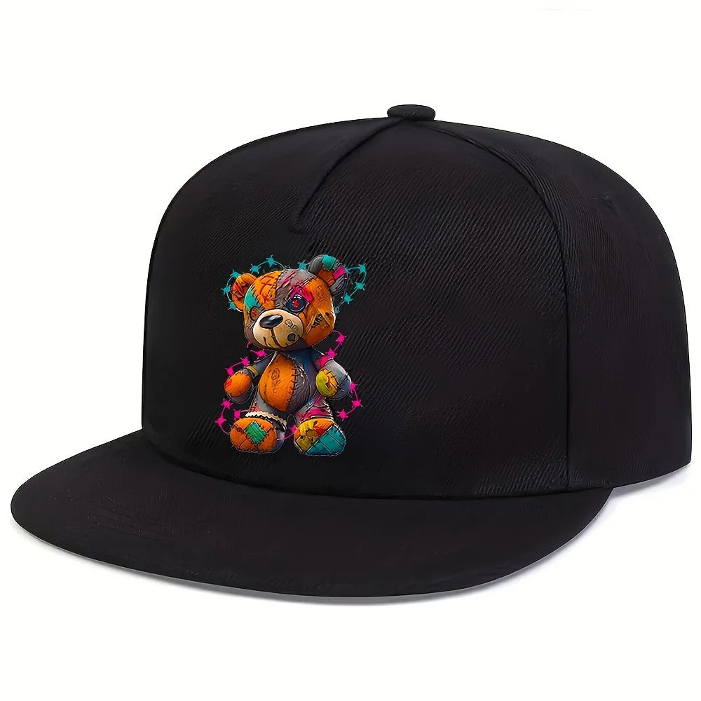 1pc Adjustable Unisex Hip-Hop Baseball Cap with Vibrant Teddy Bear Print -