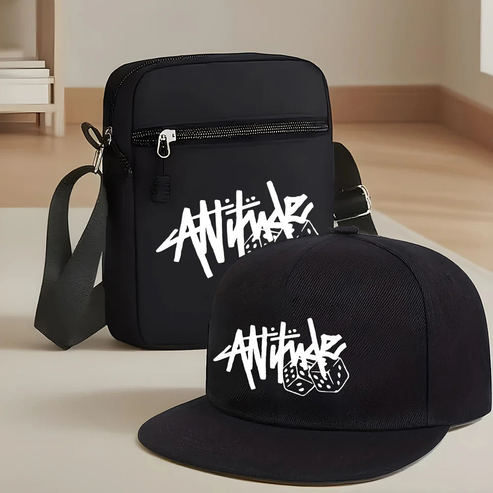 2pcs, Dice Hip-hop Baseball Cap And Shoulder Bag, Unisex Two-piece Sports Suit.