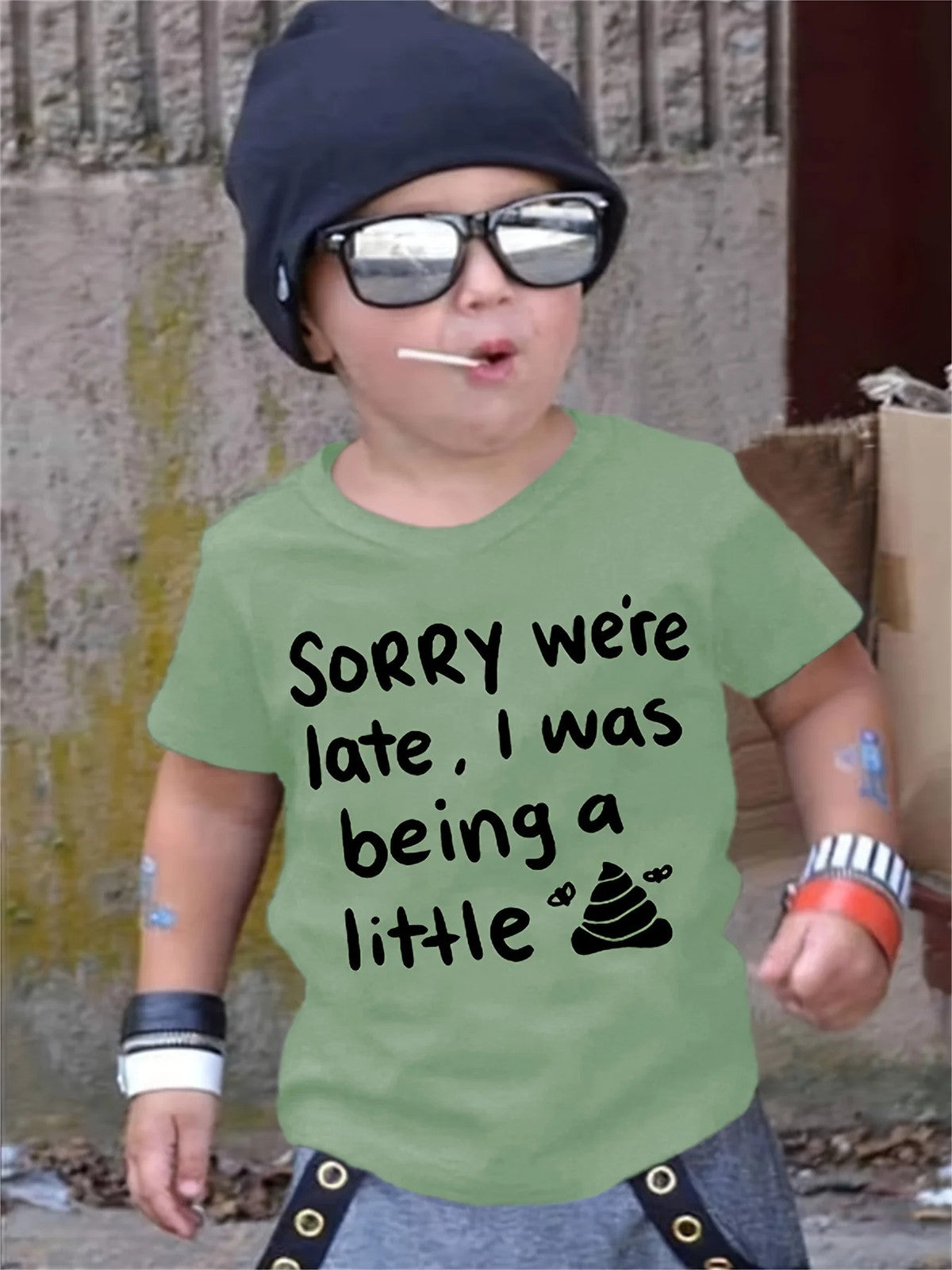 Boys Casual I Was Being A Little Letter Print Cute Short Sleeve T-Shirt