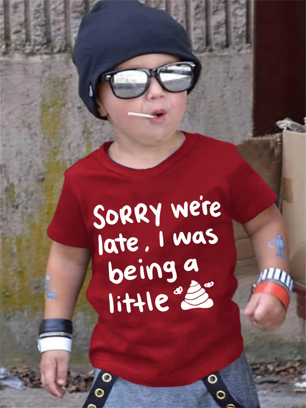 Boys Casual I Was Being A Little Letter Print Cute Short Sleeve T-Shirt