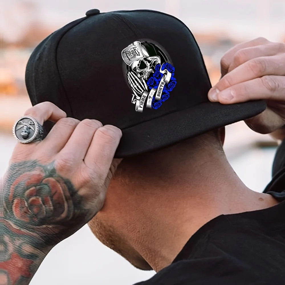 1pc Adjustable Skull Prayer Baseball Cap - Black Streetwear Hip-Hop Hat with