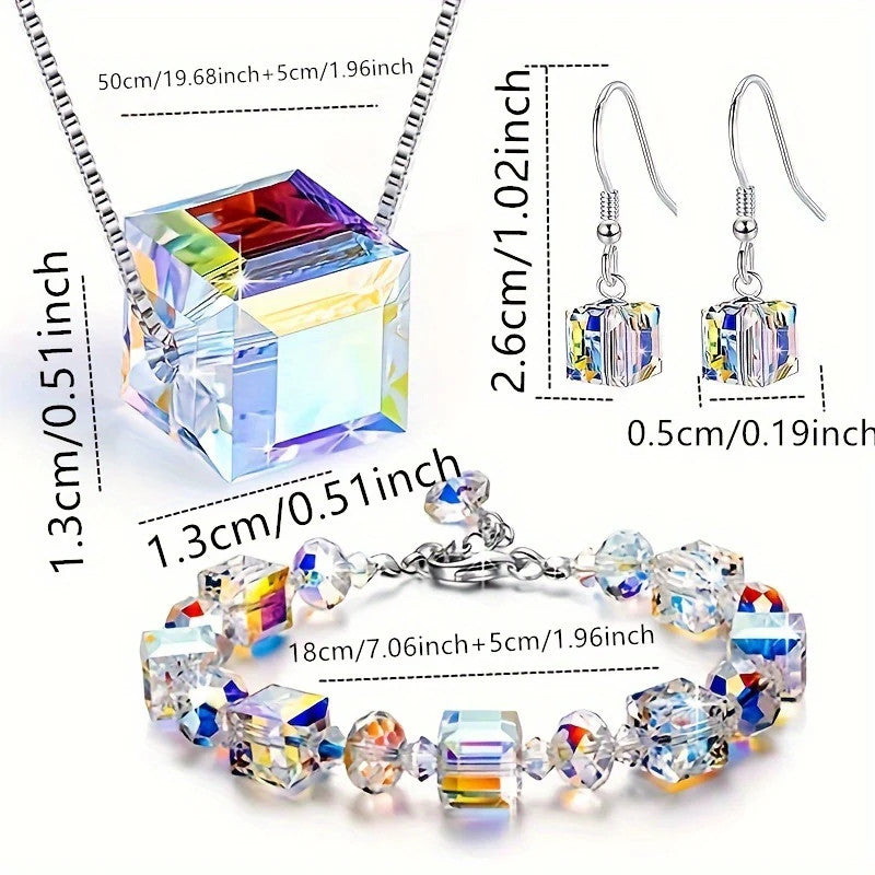 1/3pcs Fashion Candy Synthetic Crystal Bracelet, Necklace Earrings Set