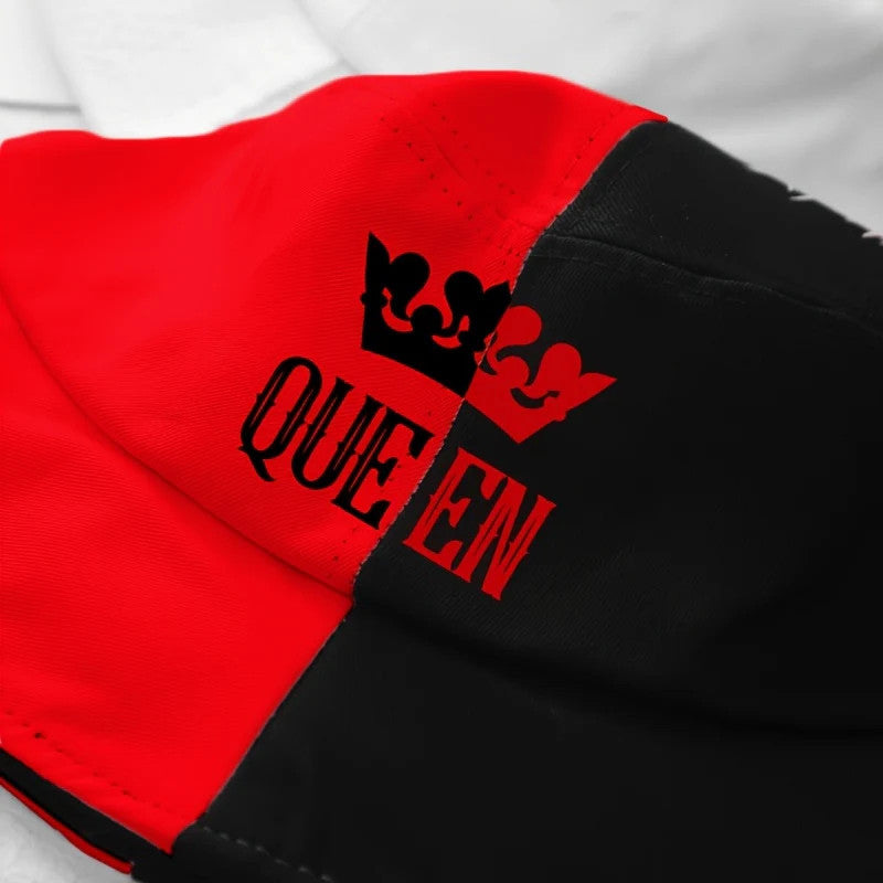 1pc "King" & "Queen" Crown Design Two-Tone Bucket Hat, Breathable Polyester,