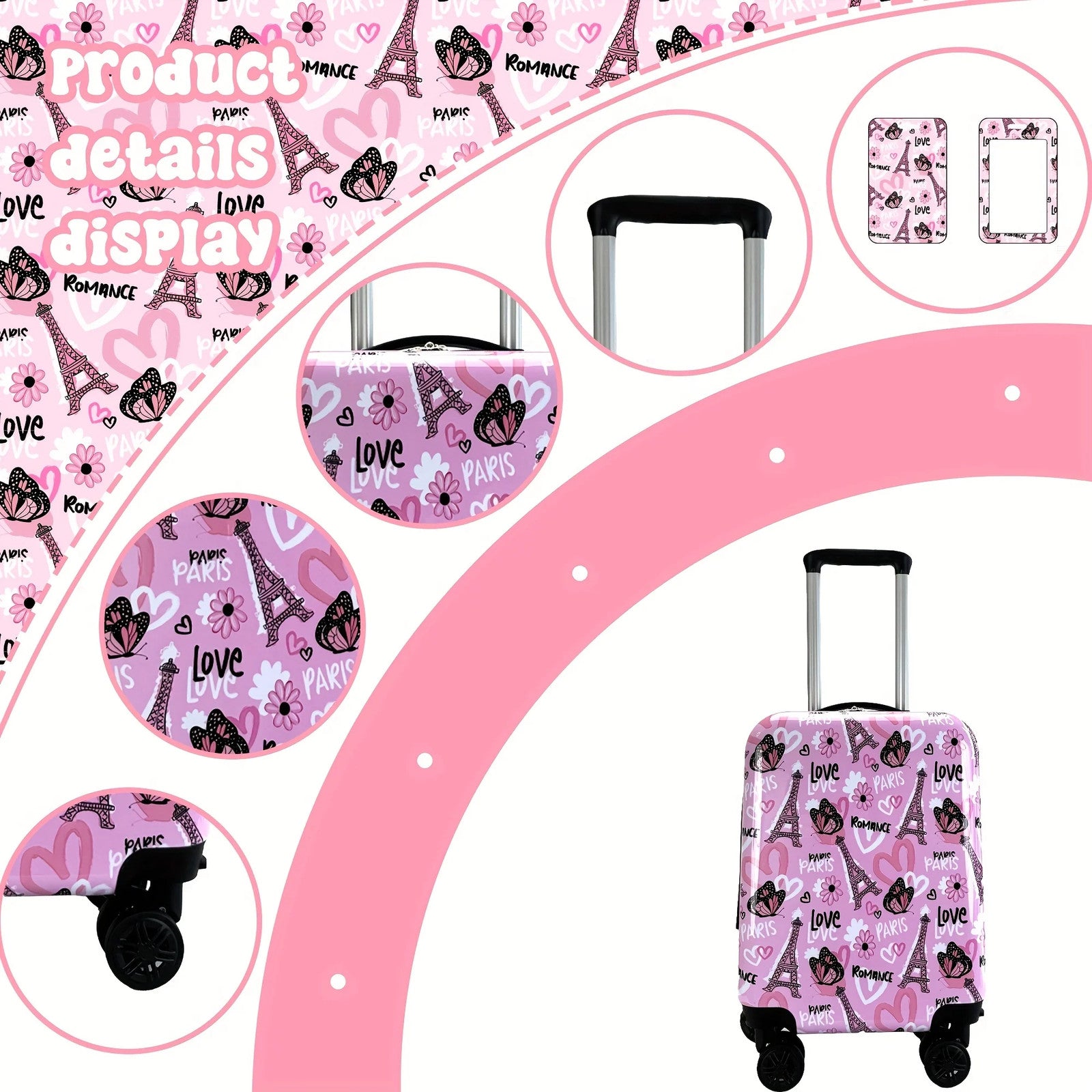 16 INCH Luggage Sets for Girls Cute Pattern with Neck Pillow Rolling Suitcases