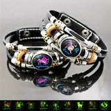 12 Zodiac Signs Luminous Faux Leather Bracelet - Handmade Multi-Layer Bead