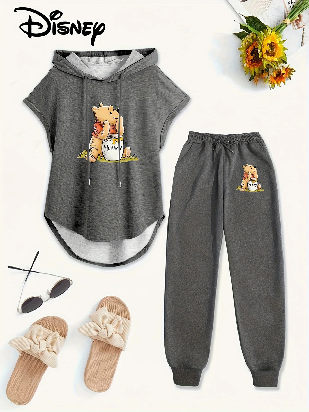Casual Letter Printed Hooded Top And Elastic Waist Pants Set