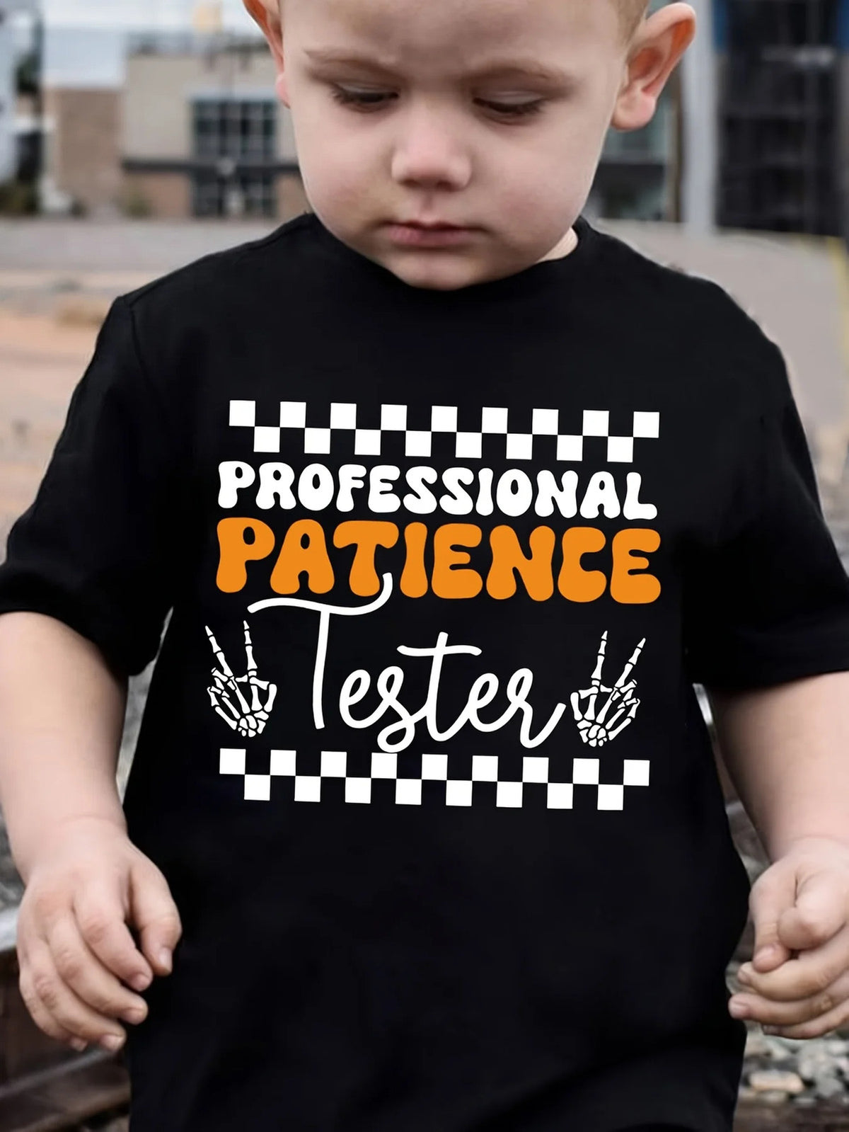 Boys' Professional Patience Tester" Black Short-Sleeve T-Shirt
