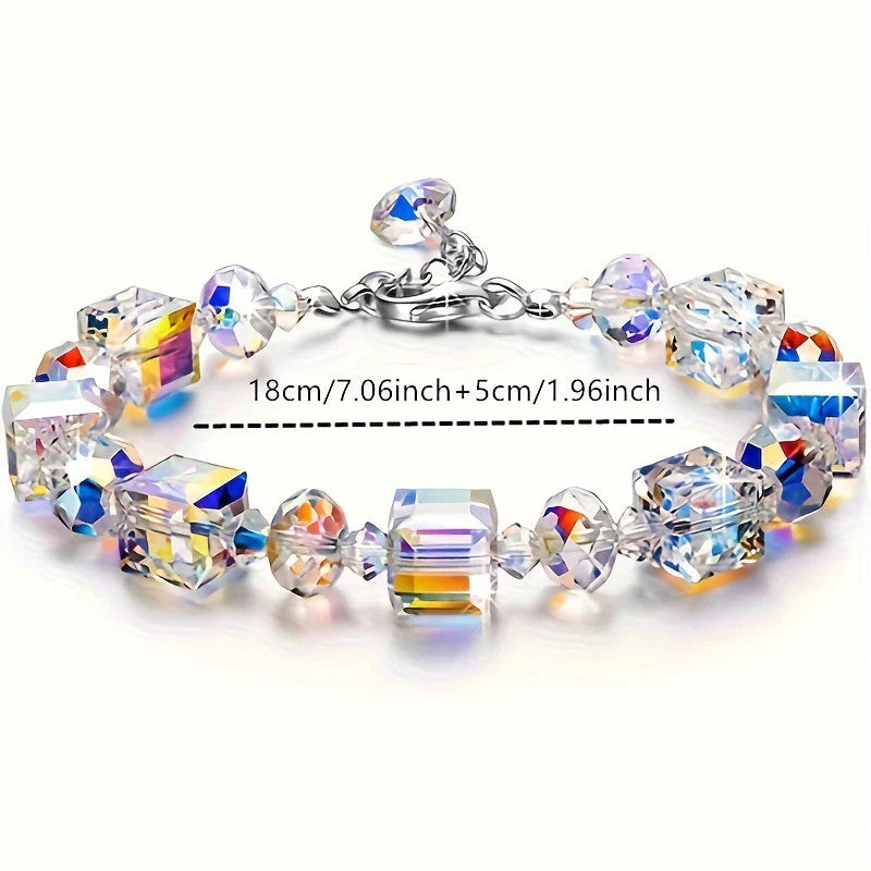 1/3pcs Fashion Candy Synthetic Crystal Bracelet, Necklace Earrings Set