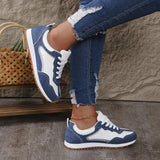 166-2 Blue Cloth White Shoelaces + White PU Versatile Comfortable Fashion