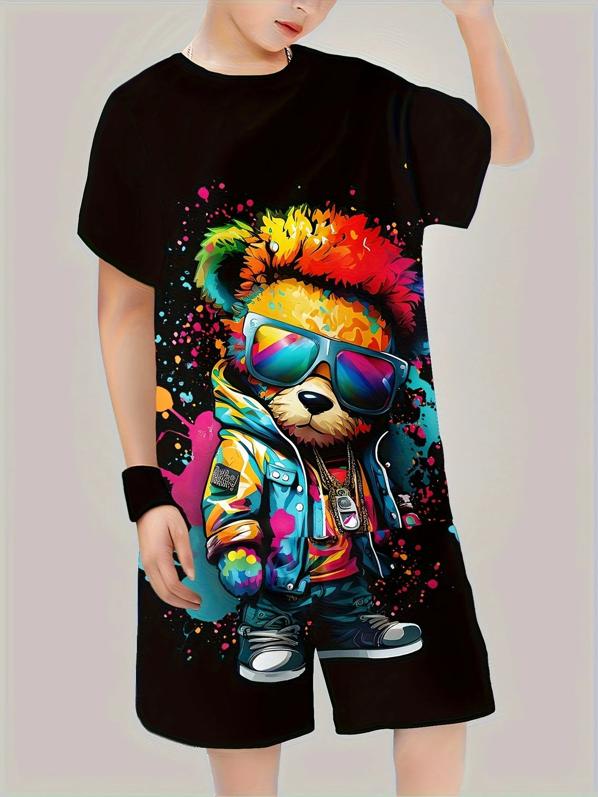 Boys Trendy 3D Printed Casual Short-sleeve T-shirt And Shorts Set