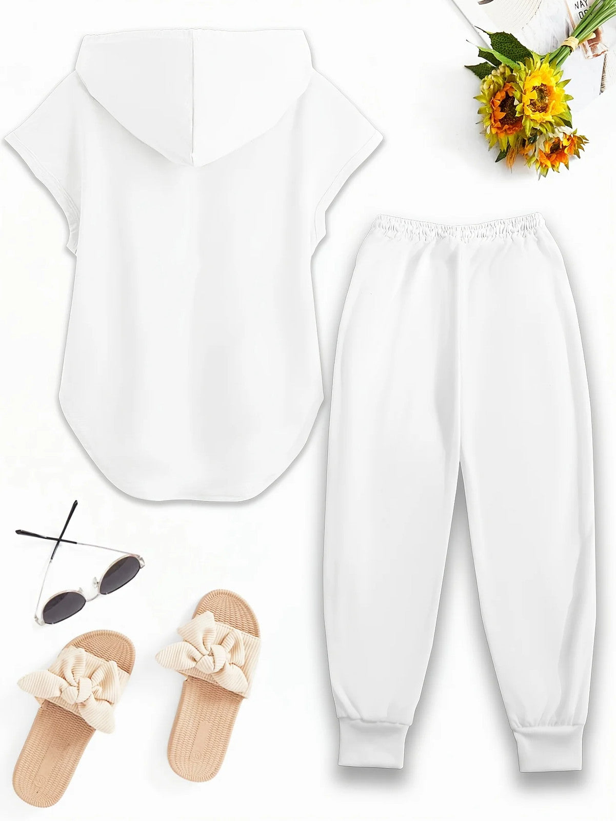 Casual Letter Printed Hooded Top And Elastic Waist Pants Set