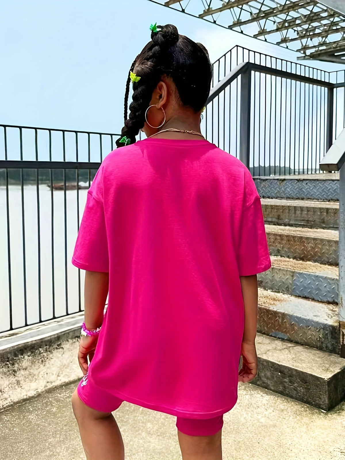 1 Set Girl's Vibrant Butterfly Graphic Tee + Shorts Co-ords Set - Soft,