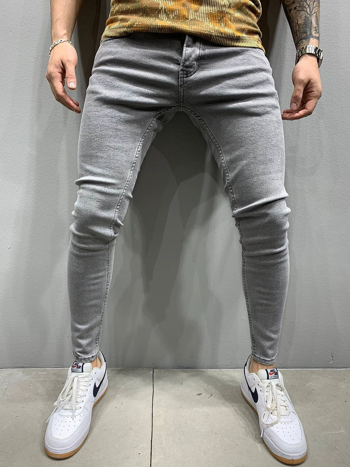 Cowboy Blue Jeans Jogger Pants Trousers for Men Tight Denim Men