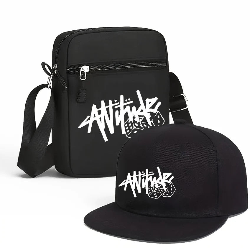 2pcs, Dice Hip-hop Baseball Cap And Shoulder Bag, Unisex Two-piece Sports Suit.