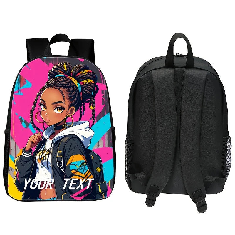 Afro Girl Cool Graffiti Backpack Cute Print Double Shoulder Bag Add Your Name