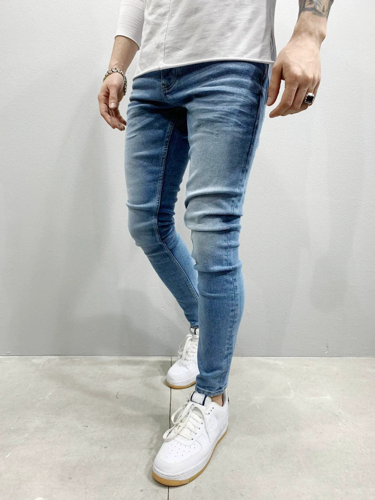 Cowboy Blue Jeans Jogger Pants Trousers for Men Tight Denim Men