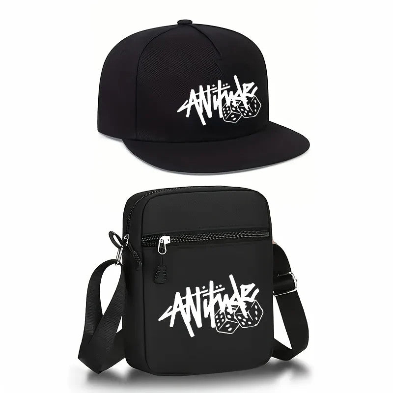 2pcs, Dice Hip-hop Baseball Cap And Shoulder Bag, Unisex Two-piece Sports Suit.