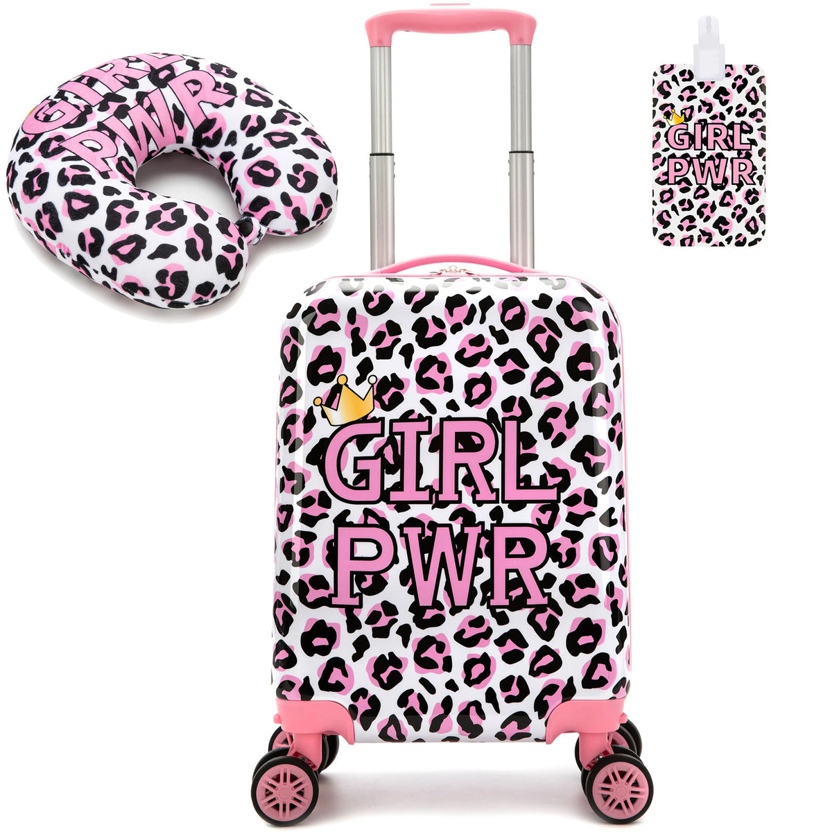 16 INCH Luggage Sets for Girls Cute Pattern with Neck Pillow Rolling Suitcases