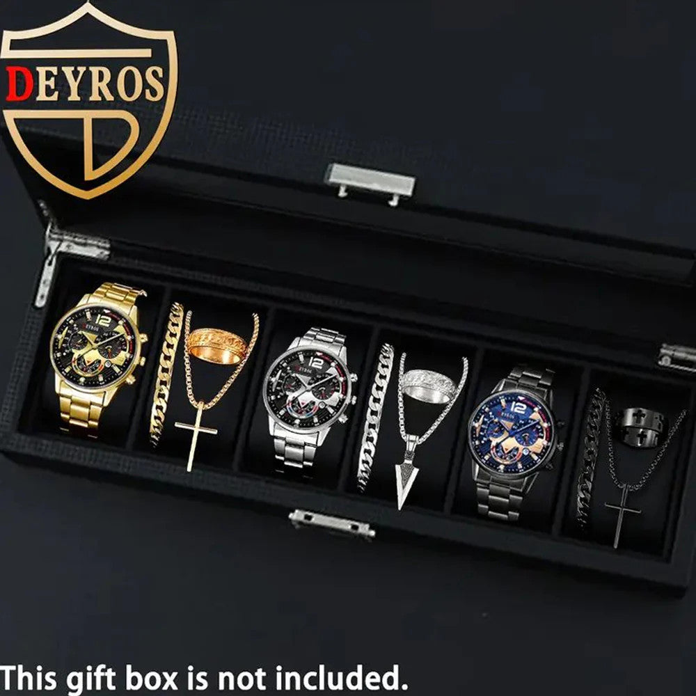 12pcs Men Watch Fashion Set: Casual Multi-color Combination Quartz Watch with