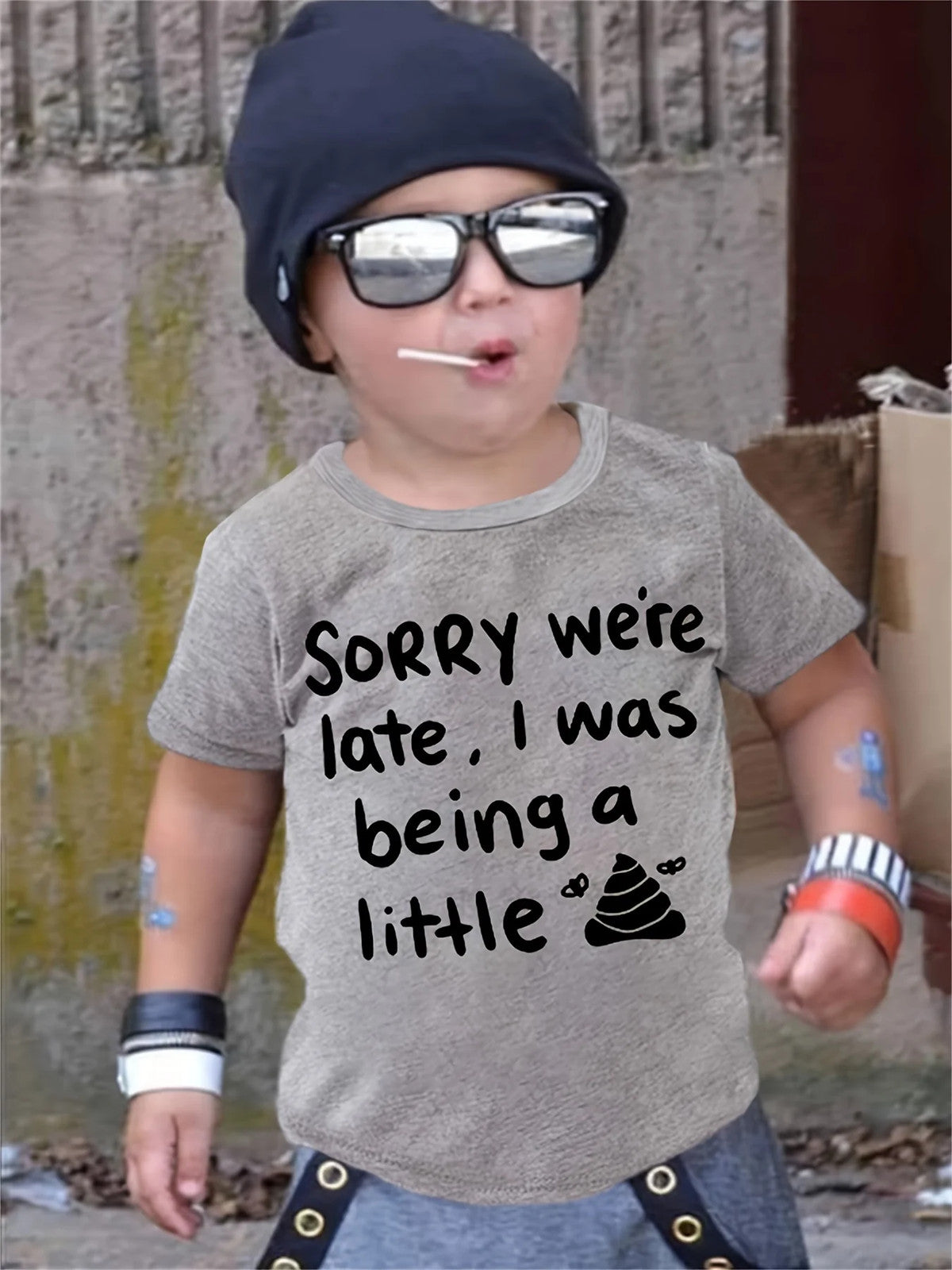 Boys Casual I Was Being A Little Letter Print Cute Short Sleeve T-Shirt