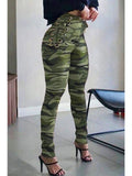 Camouflage printed high waisted lace buckle leggings