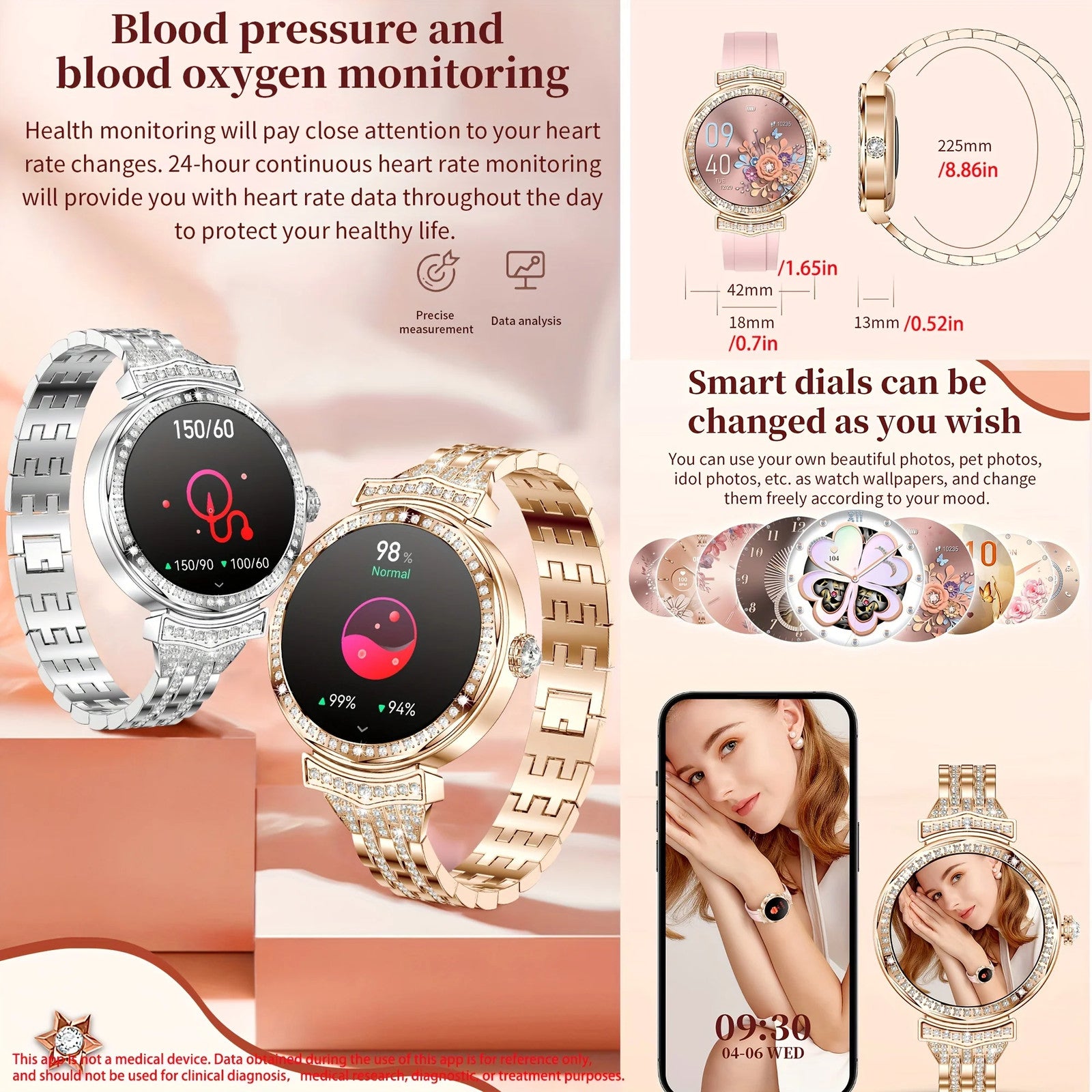 1.32" Rose Golden AMOLED Smart Watch for Women - Answer/Make Calls, Fitness